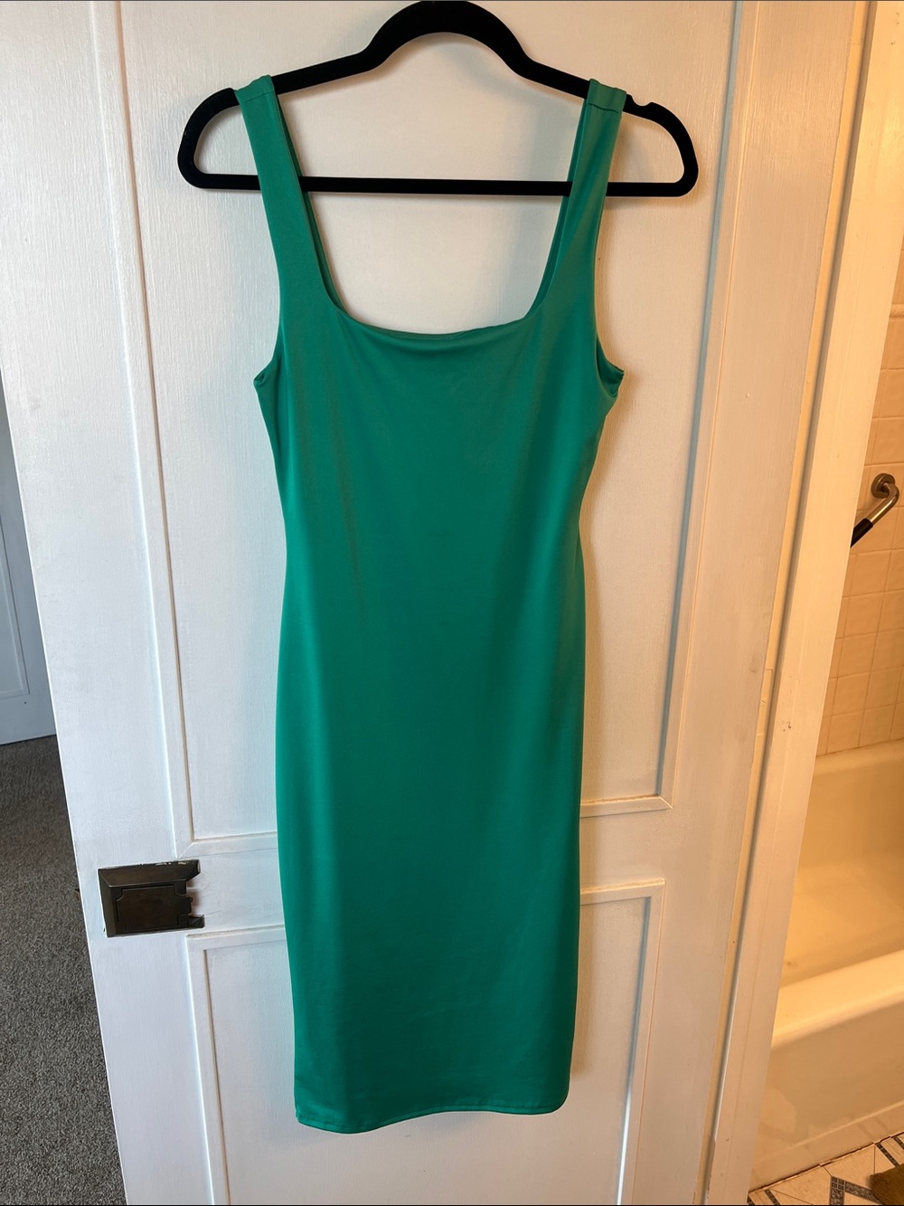 Sincerely Jules Teal Square-Neck Midi Bodycon Dress
